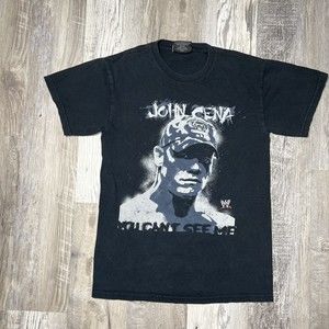 Vintage Shirt Mens Small 2000s John Cena WWE Wrestling Black TShirt Short Sleeve